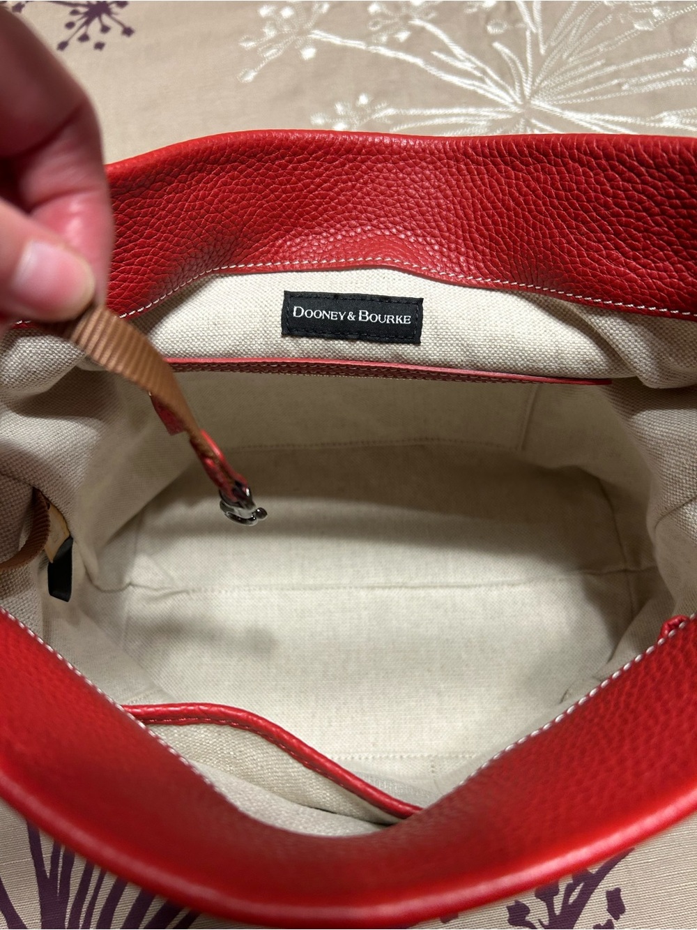 Dooney & Bourke Red Pebbled Leather Shoulder Bag with Gold Hardware - Picture 7 of 12